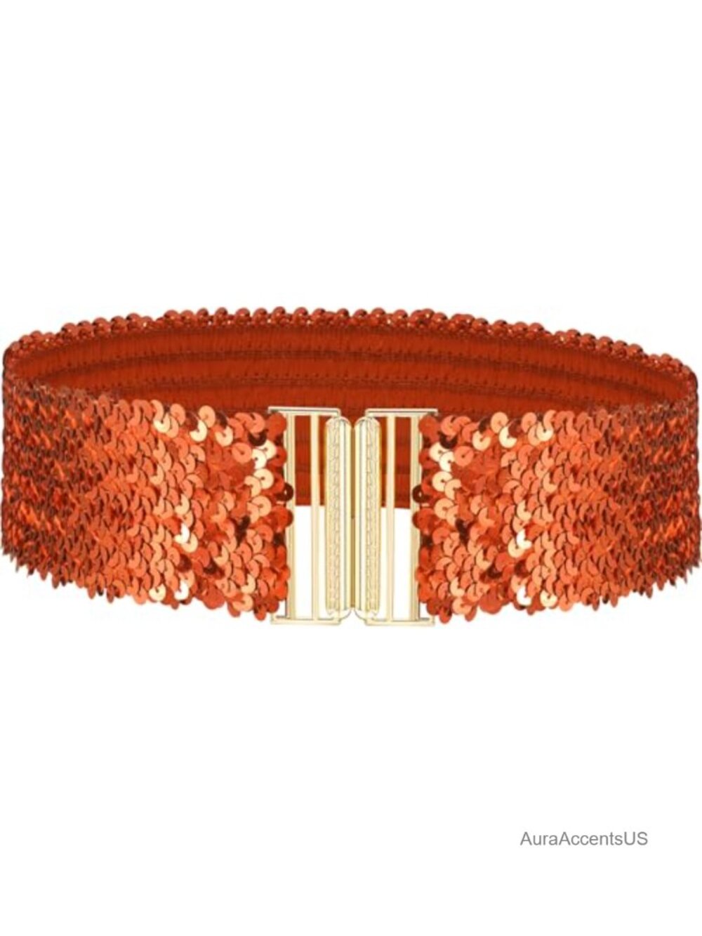 Wide Elastic Sequin Waist Belt with Interlocking Buckle Stretch Glitter Belt